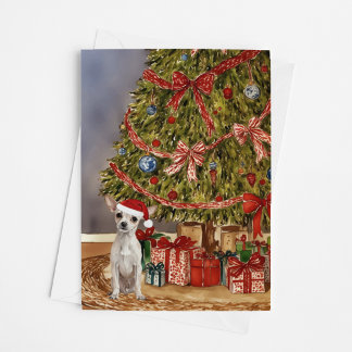 Chihuahua acuarela bajo tarjeta de árbol de Navida
