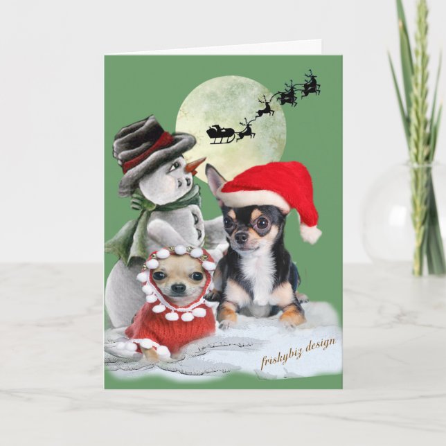Chihuahua con tarjetas de Navidades de Snowman (Anverso)