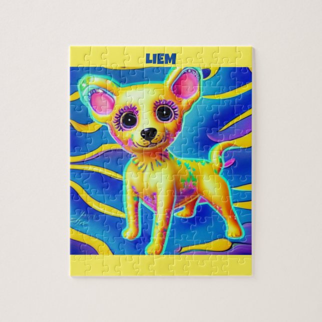 CHIHUAHUA DOG PUZZLE CON NOMBRE PERSONALIZADO. (Vertical)