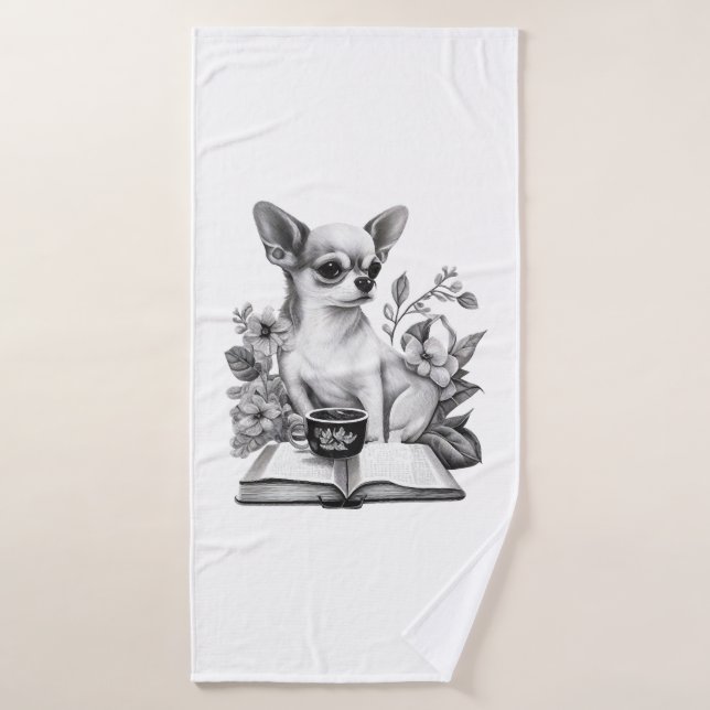 Chihuahua libro de lectura de té para café (Toalla de baño)