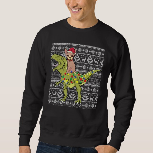 Chihuahua on trex dinosaur ugly Christmas sweater  (Anverso)