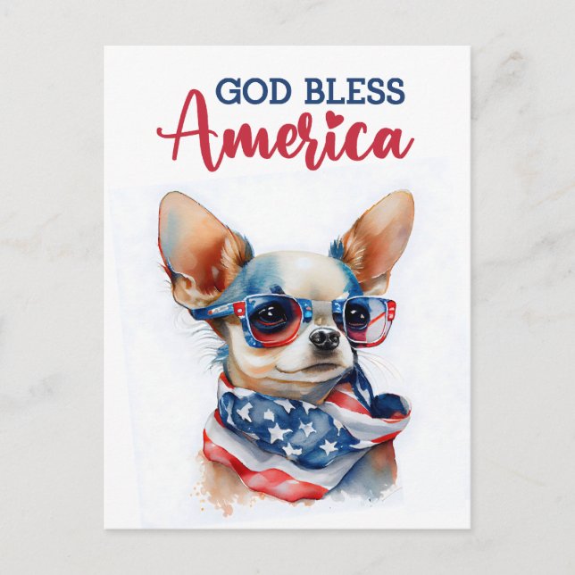 Chihuahua patriótica, Dios bendiga la postal de Es (Anverso)