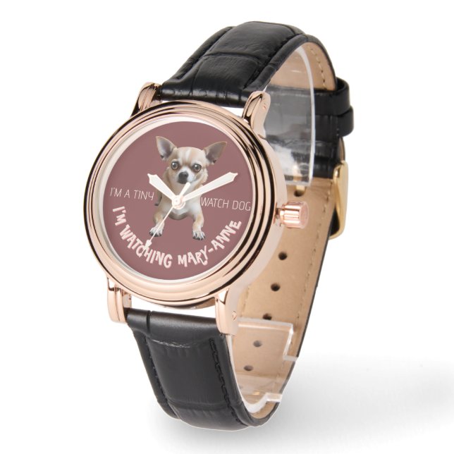 Chihuahua Personalizada Curiosa Reloj de Perros (Ángulo)