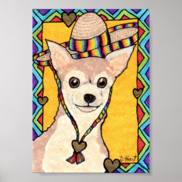 Chihuahua & Rainbow Sombrero Mini arte folclórico