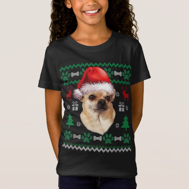 Chihuahua Santa Hat Navidades suéter feo Pajama (Anverso)
