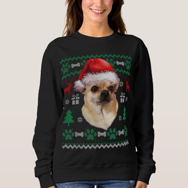 Chihuahua Santa Hat Navidades suéter feo Pajama (Anverso)