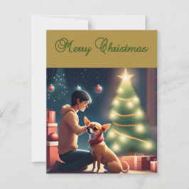 Chihuahua y niño frente a la tarjeta de árbol de N