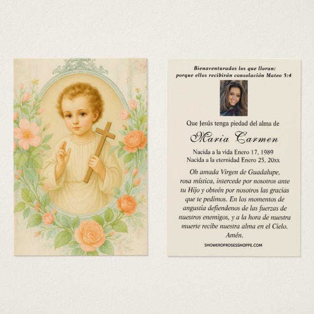 Child Jesus Guadalupe Spanish Funeral Prayer (Anverso y reverso)