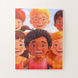 Children Having Fun Together on a 30 Piece Puzzle