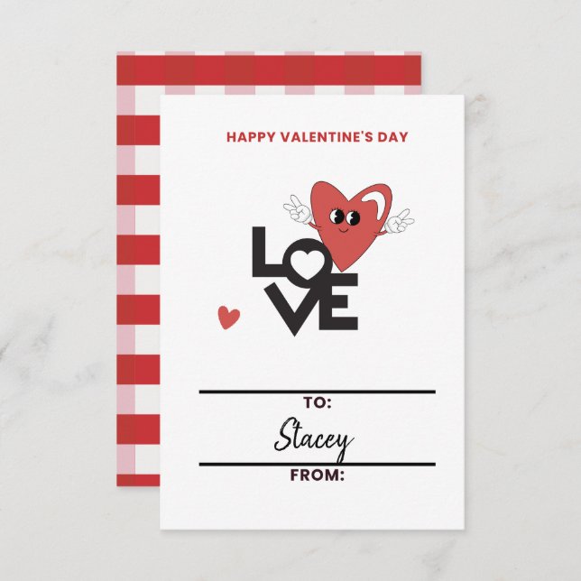 Children Valentine Red Heart Card (Anverso / Reverso)