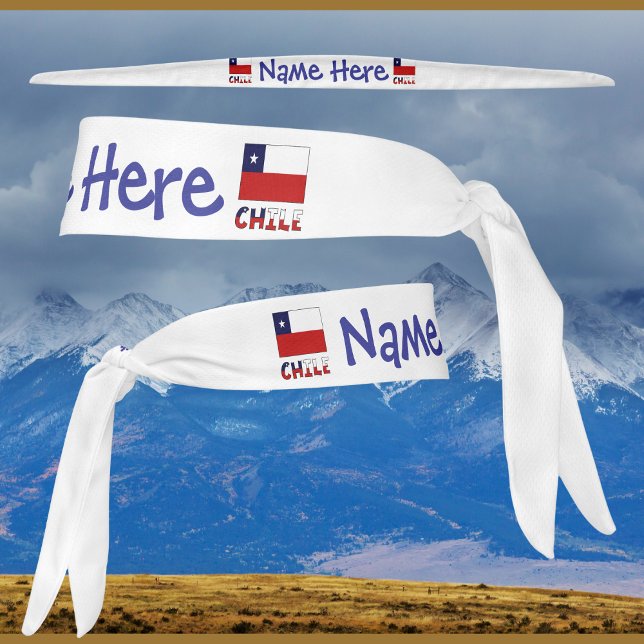 Chile Chilean Flag Blue Personalized (Personalized tie headband with Chilean flag and word CHILE below on each end.)
