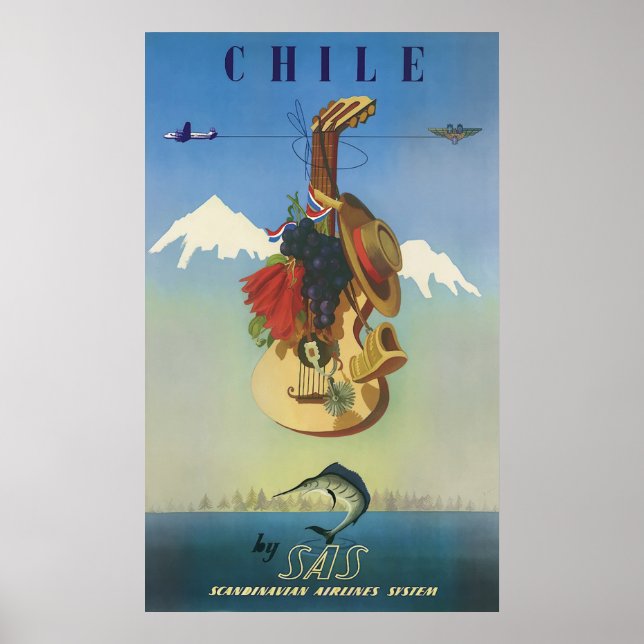 Chile Escandinavia Poster de Arte de Viajes de Vin (Frente)