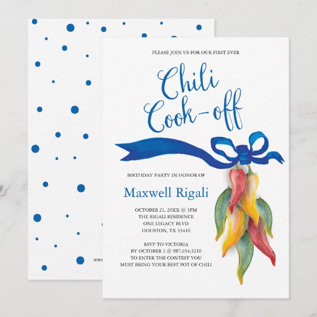 Chili Cocina De Invitación Al Cumpleaños De Adulto (Anverso / Reverso)