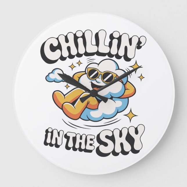 Chillin' en el cielo - Divertido reloj de pared en (Anverso)