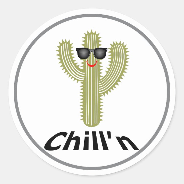 Chill'n Cactus Design - Pegatina redondo clásico,  (Anverso)
