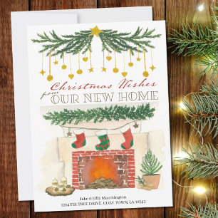 Chimenea acogedora de Navidad Tarjeta de Mudanza p