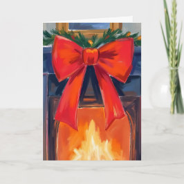 Chimenea de Navidad | Acuarela Alegre de lazo rojo