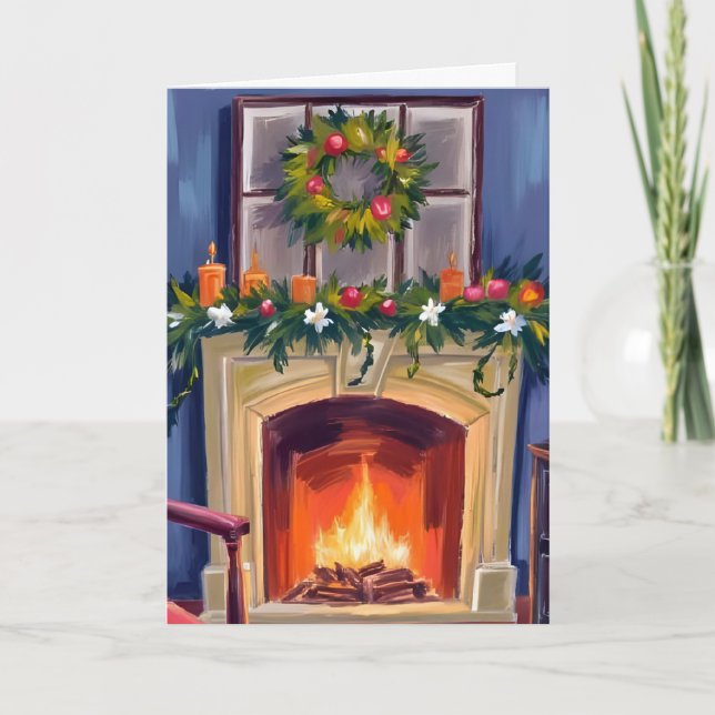 Chimenea Festiva Corona de Navidad Acuarela (Anverso)