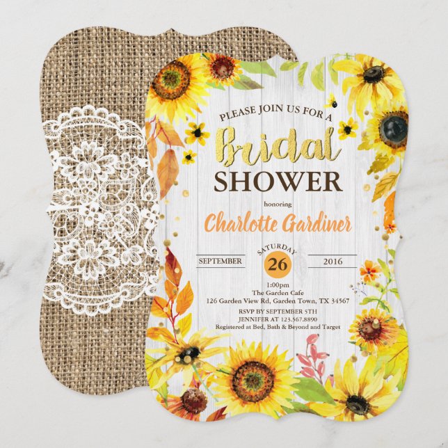 Chimenea girasol invitación a la ducha de novia ma (Anverso / Reverso)
