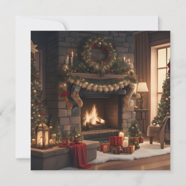 Chimenea tarjeta navideña merry (Anverso)