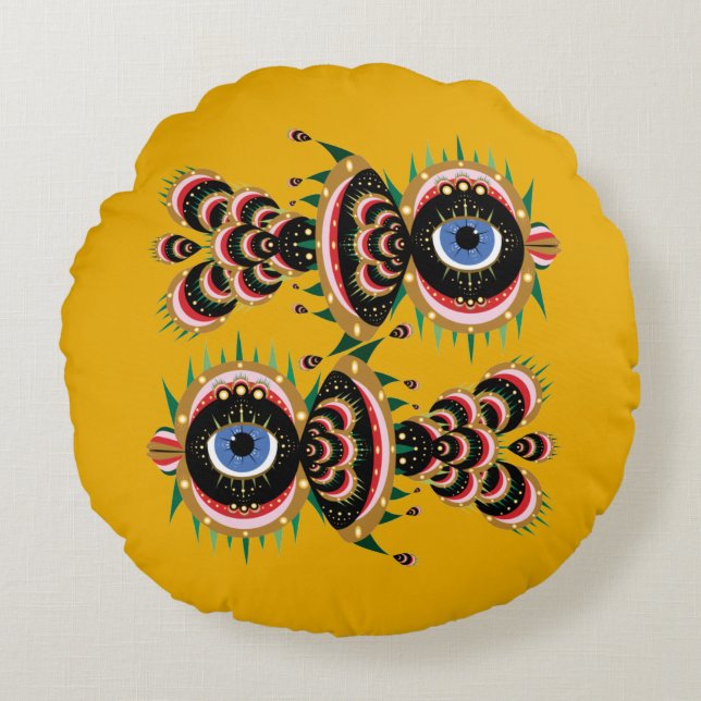 Chimera - Cojín decorativo redondo de aves de pesc (Anverso)