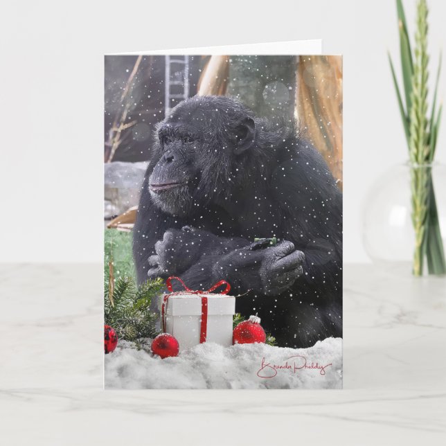 Chimpancés con Navidades ¡Alegría! Tarjeta en blan (Anverso)
