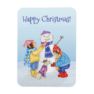 Chimpancés pequeños construyendo un imán de nieve