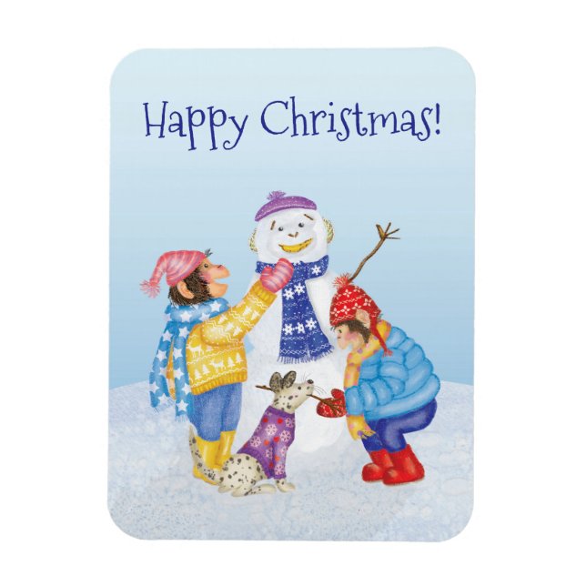 Chimpancés pequeños construyendo un imán de nieve (Vertical)