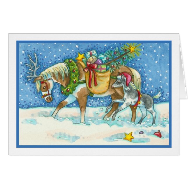 CHINCOTEAGUE PONIES NAVIDADES GREETING CARD Blank (Anverso (Horizontal))