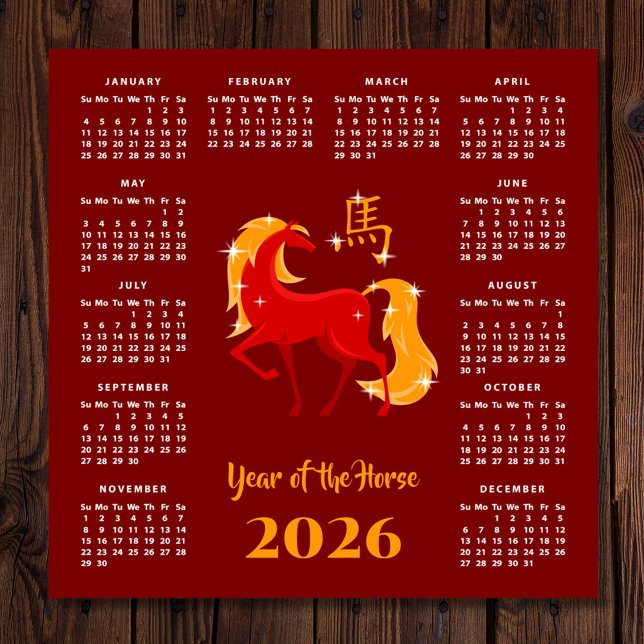 Chinese New Lunar Year Horse 2026 Calendar Magnet (Subido por el creador)