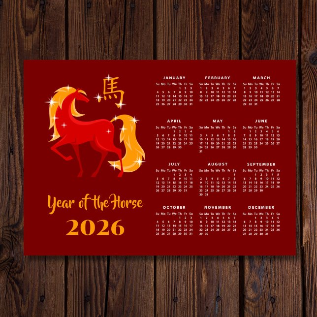Chinese New Lunar Year Horse 2026 Calendar Magnet (Subido por el creador)