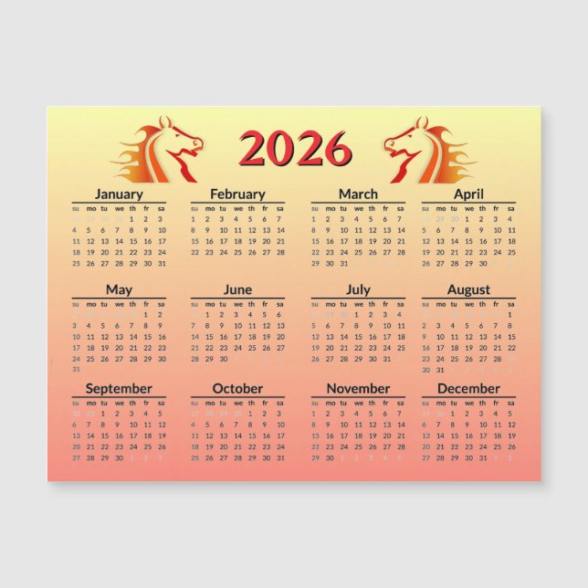 Chinese New Year of Horse 2026 Calendar  (Anverso)