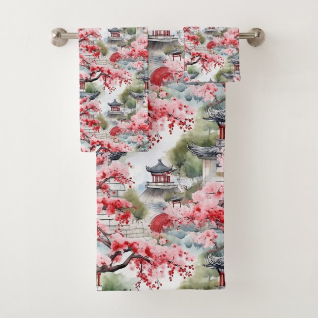 Chinese Pagoda Watercolor Pattern  (In situ)