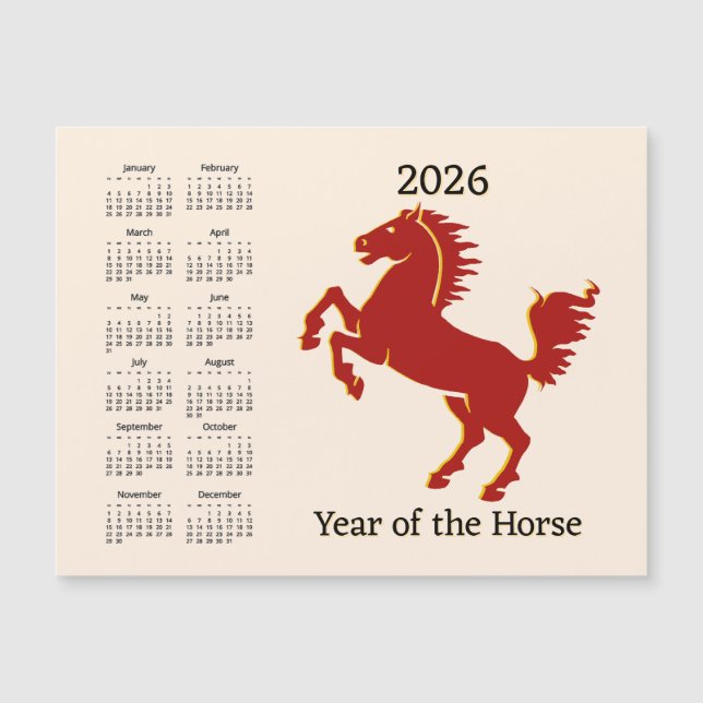 Chinese Year of the Horse Calendar Magnetic Card (Anverso)