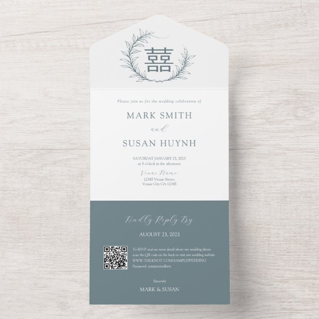 Chino moderno todo en una sola invitación a la bod (Interior)