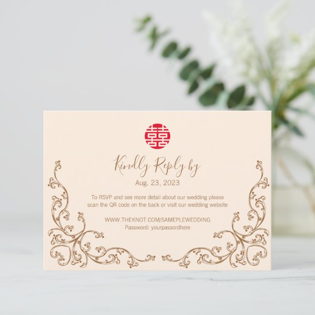Chino Vintage Flourish Frame Wedding RSVP (Anverso de pie)