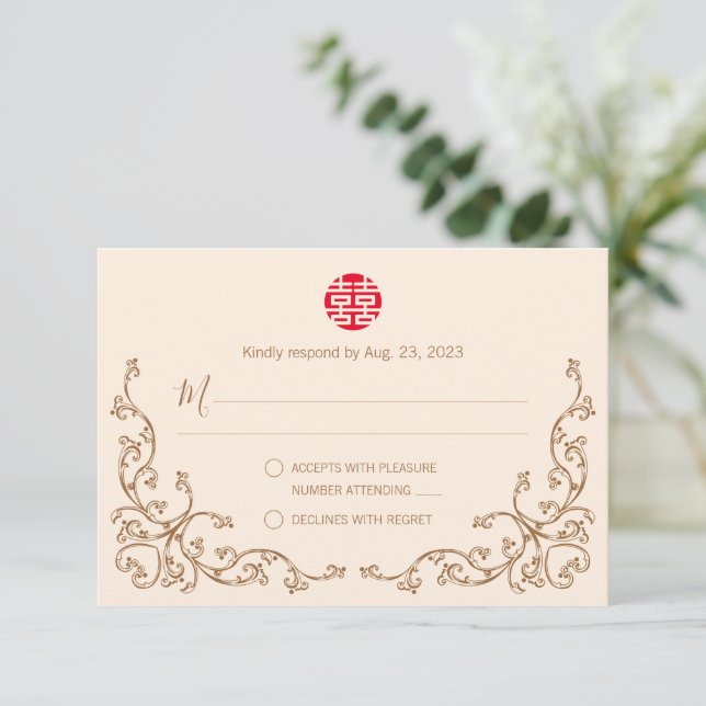 Chino Vintage Flourish Frame Wedding RSVP (Anverso de pie)
