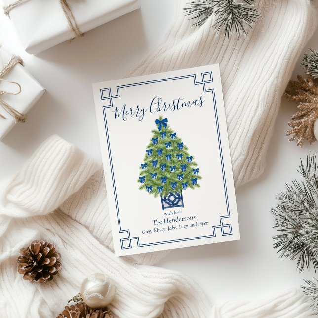 Chinoiserie Árbol de Navidad azul y blanco (chinoiserie christmas tree card)