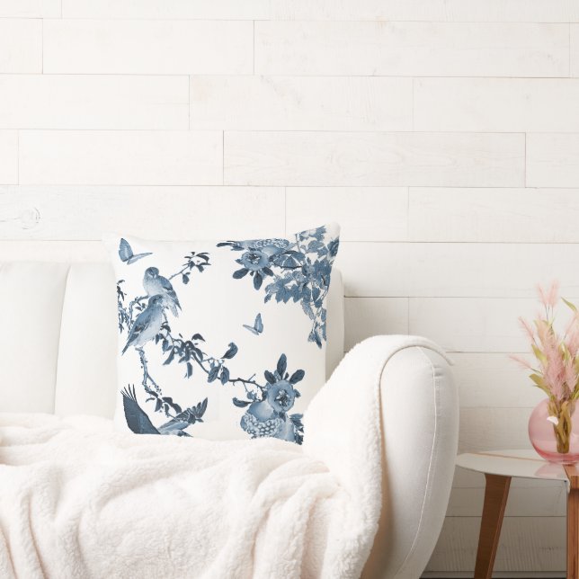Chinoiserie azul blanco Cojín decorativo con estil (Sofá)