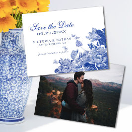 Chinoiserie azul con foto Wedding Save the Date