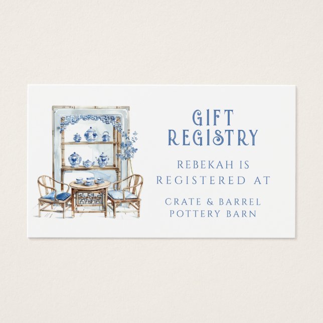 Chinoiserie azul y blanca | Tarjeta de registro de (Frente)