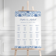 Chinoiserie Azul Y Blanco 12 Mesas Tabla De Asient