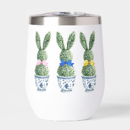 Chinoiserie Azul y Blanco con Topiarias de Conejo