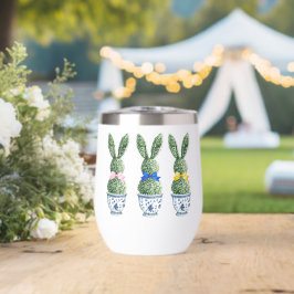 Chinoiserie Azul y Blanco con Topiarias de Conejo