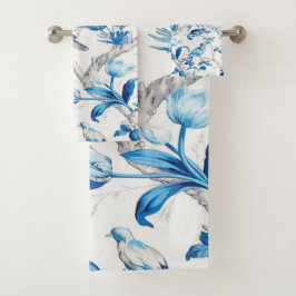 Chinoiserie azul y blanco Oriental 3 Piece Lujo