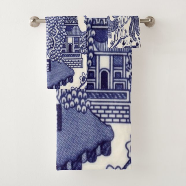 Chinoiserie azul y blanco Oriental 3 Piece Lujo (In situ)