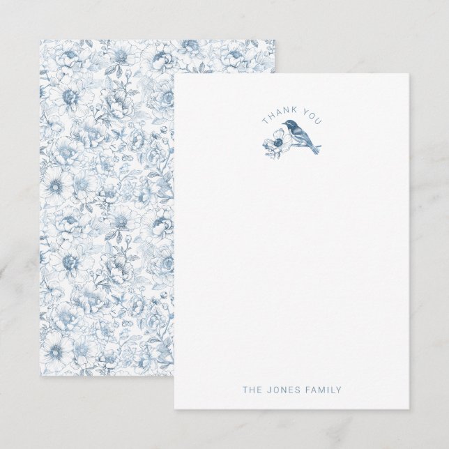Chinoiserie Baby Shower Gracias Tarjeta Azul Blanc (Anverso / Reverso)