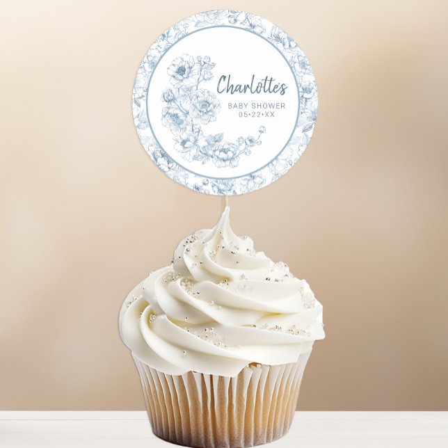 Chinoiserie Baby Shower Pegatina - Blue Floral DIY (Sticker for many party uses)