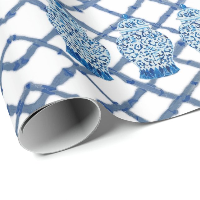 Chinoiserie Bamboo Ginger Jar Papel de ajuste (Esquina del rollo)