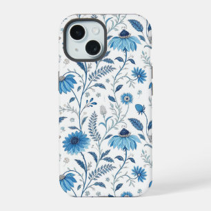 Chinoiserie Blue Echinacea Pattern